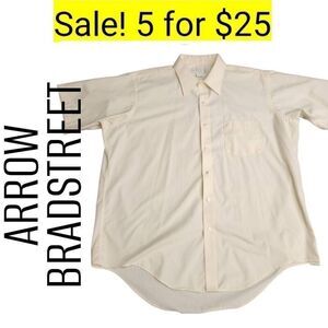 Arrow Bradstreet Cream Neutral Cotton Blend Button Down Shirt on Sale 5 for $25